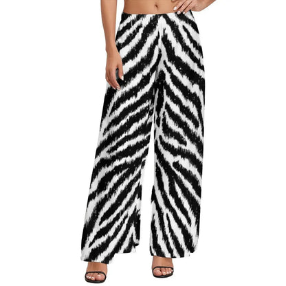 Black White Zebra Pants Female Animal Print High Waisted Casual Print Straight Wide Leg Pants Summer Oversize Beach