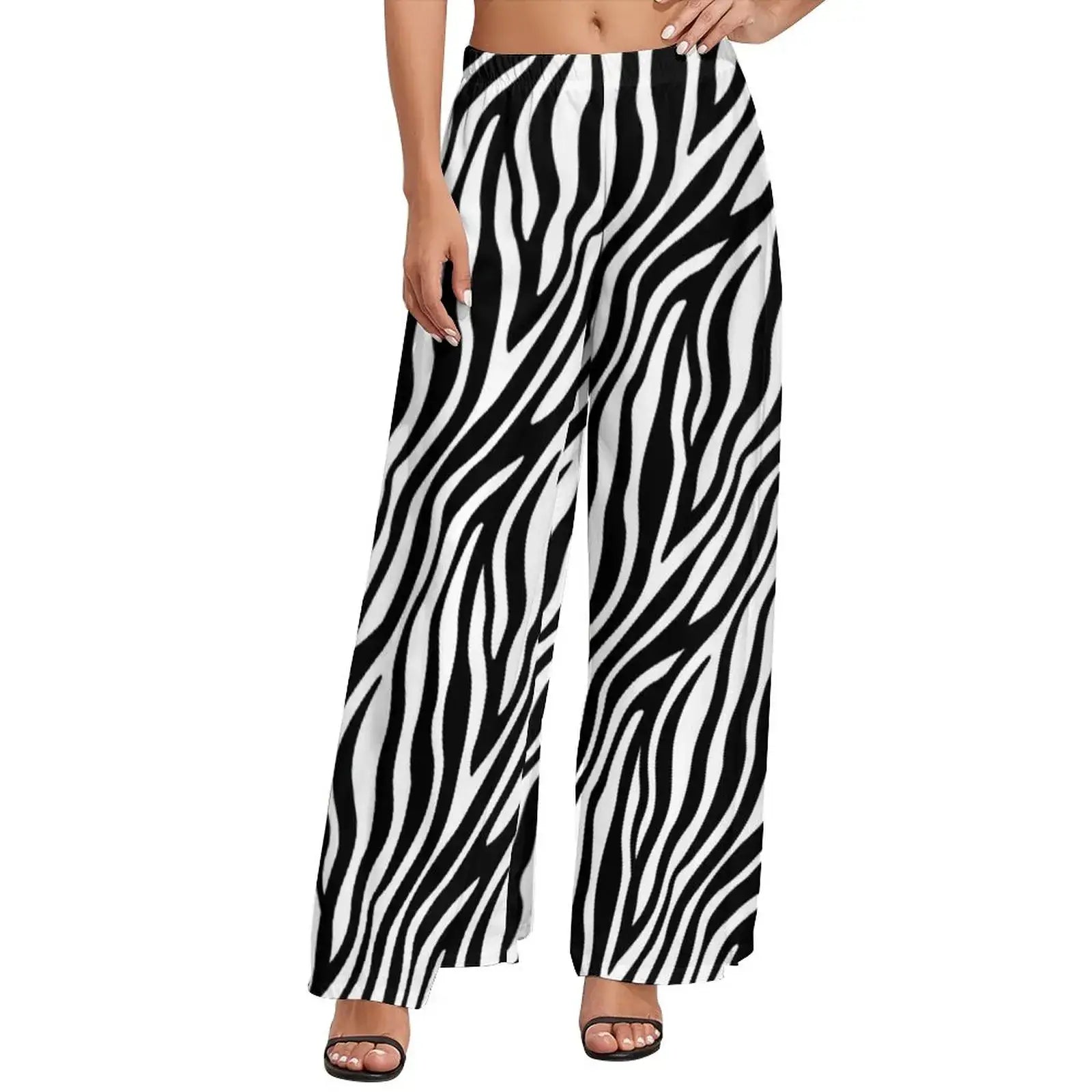 Black White Zebra Pants Female Animal Print High Waisted Casual Print Straight Wide Leg Pants Summer Oversize Beach