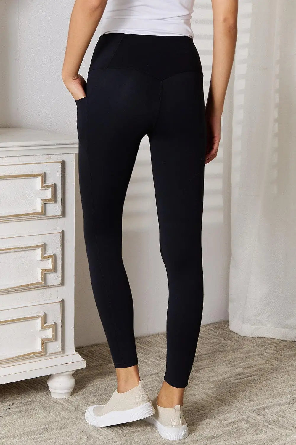 Black Wide Waistband Sports Leggings - Leggings