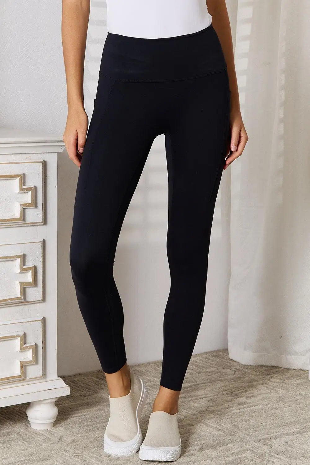 Black Wide Waistband Sports Leggings - Leggings