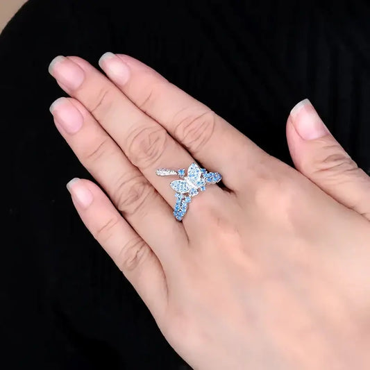 Blue Butterfly Ring 925 Sterling Sliver