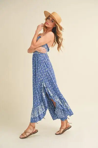 Blue Ditsy Floral Ruffled Maxi Dress - Eclectage