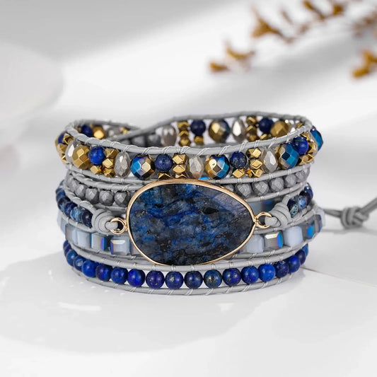Blue Labradorite Stone Boho Wrap Bracelet United States