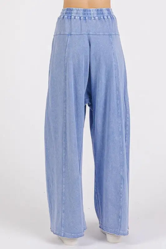 Blue Mineral Wash Baggy Pants - Pants