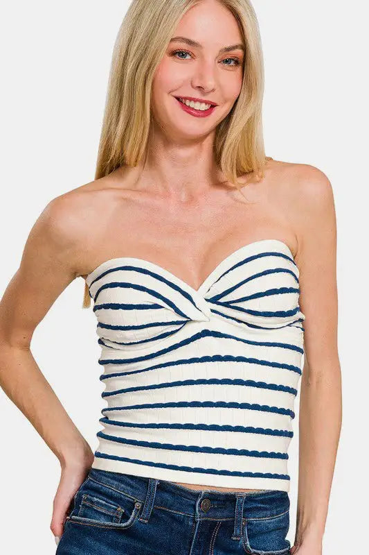 Blue Striped Twisted Tube Top - Tube Tops
