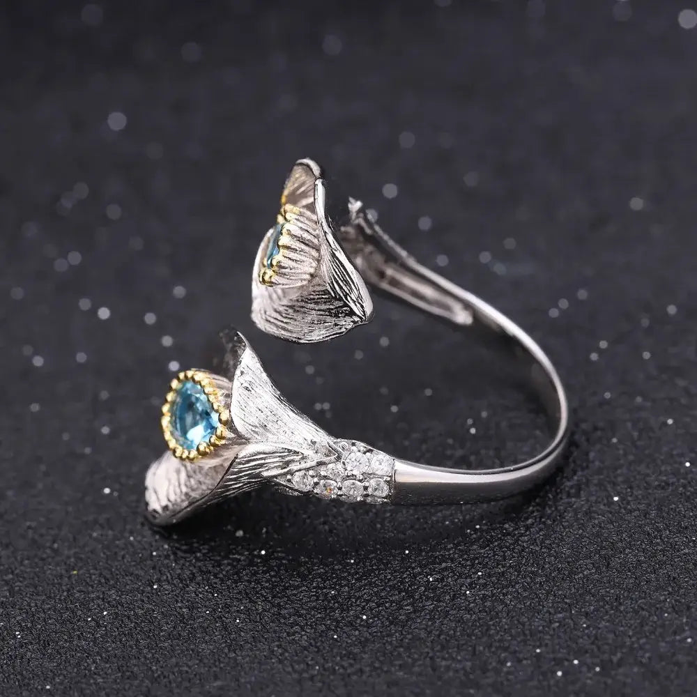 Blue Topaz Calla lily Leaf Ring United States / resizable Rings