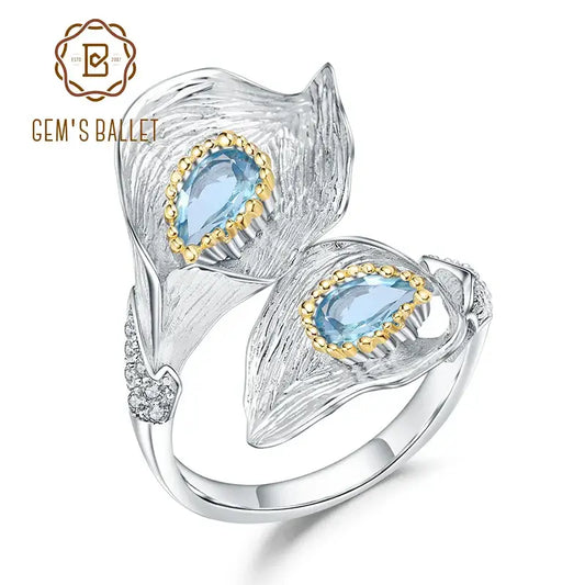 Blue Topaz Calla lily Leaf Ring United States / resizable Rings