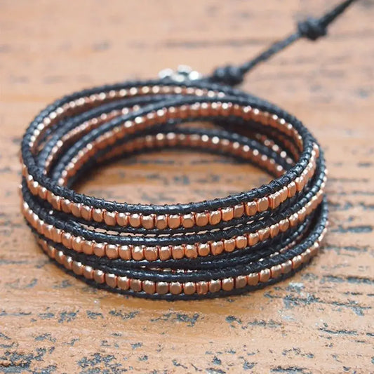 Bohemian Brass Bead Wrap Bracelet