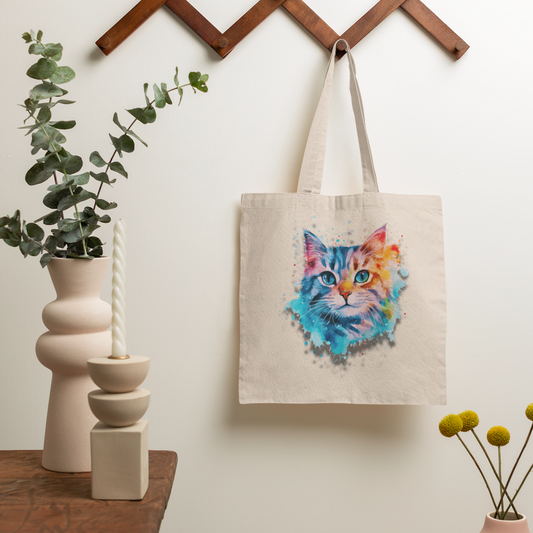 Bright Cat Canvas Tote Bag Black or Natural