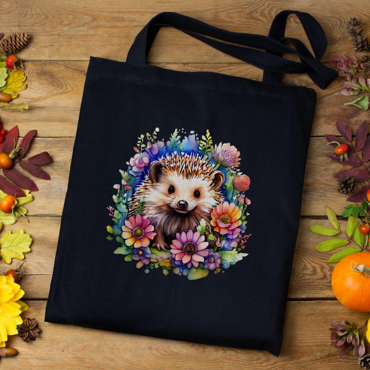 Bright Floral Hedgehog Tote Bag 2 Styles