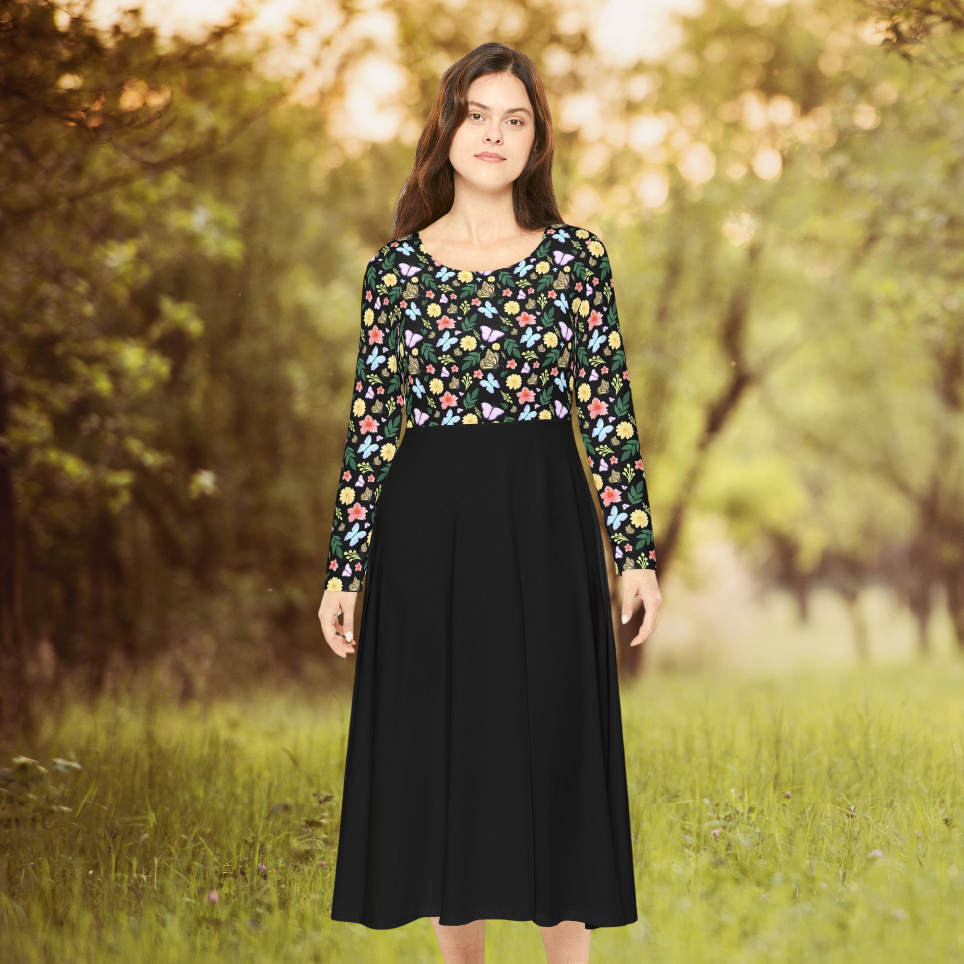 Butterflies Floral Long Sleeve Dress