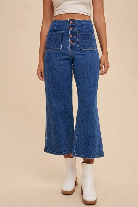 Button Fly High Waist Cropped Jeans - Eclectage