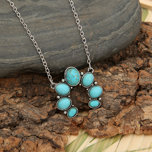 Artificial Turquoise Alloy Pendant Necklace - Eclectage