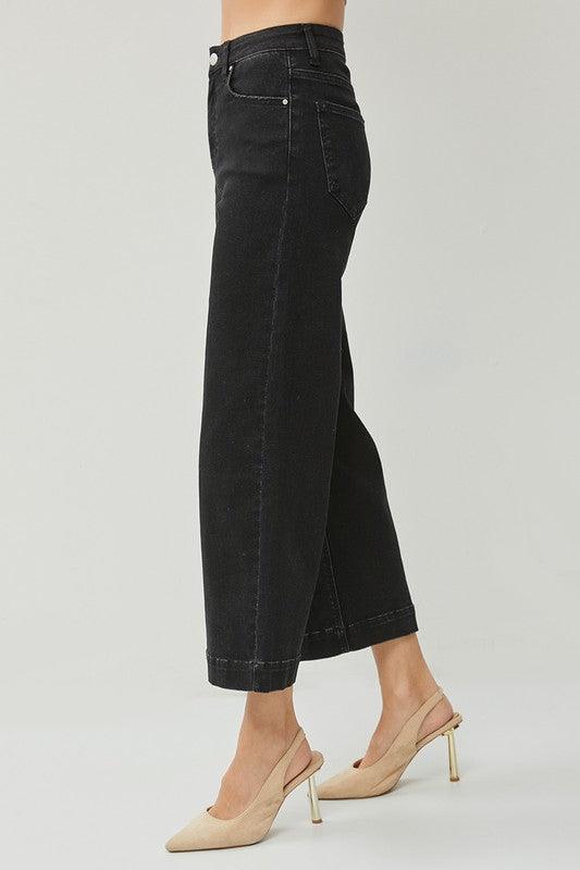 Black Wide Leg Ankle Jeans - Eclectage