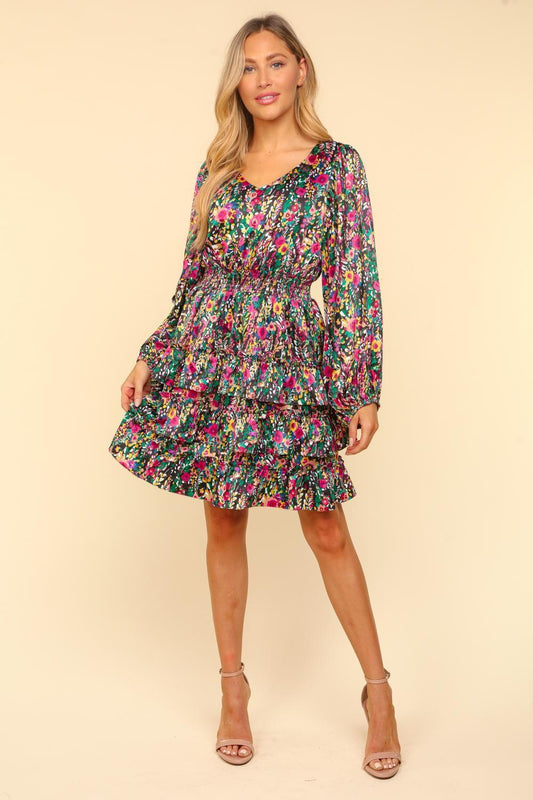 Floral Layered Satin Dress - Eclectage