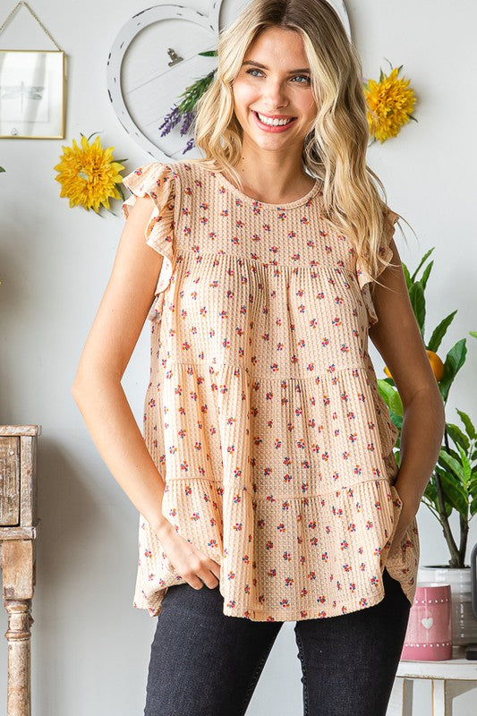 Ditsy Floral Print Tiered Top - Eclectage