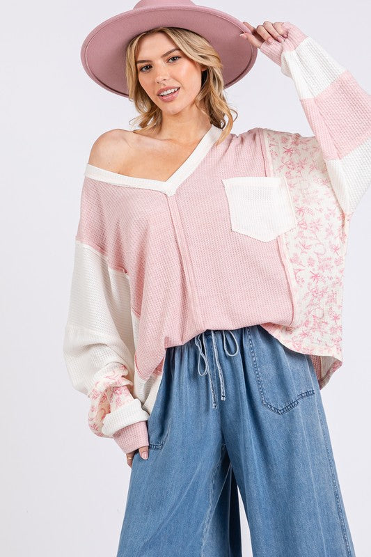 Pink Floral Waffle Knit Top - Eclectage