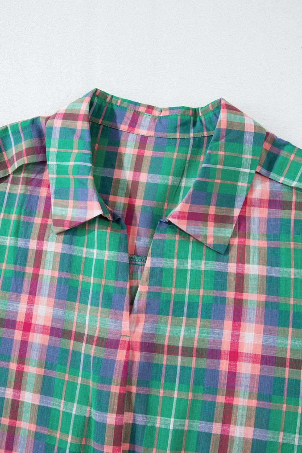 Plaid Collared Neck Three-Quarter Sleeve Shirt - Eclectage