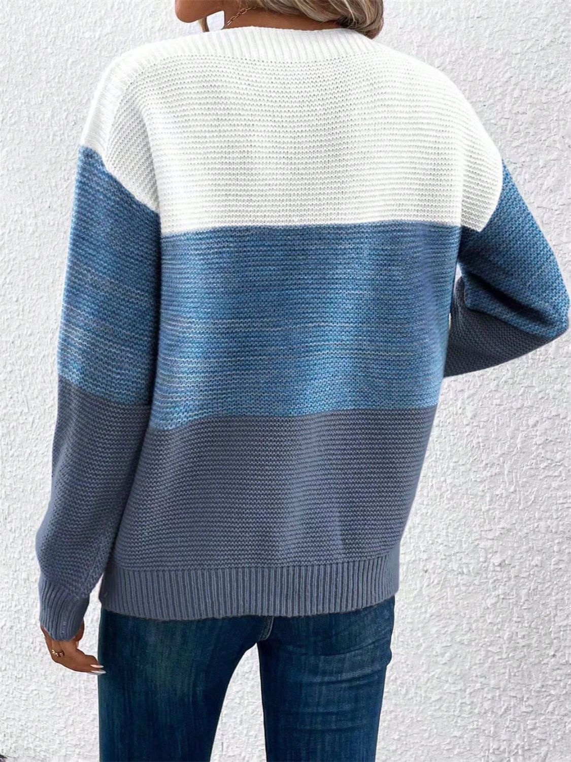 Color Block Drop Shoulder Long Sleeve Sweater - Eclectage