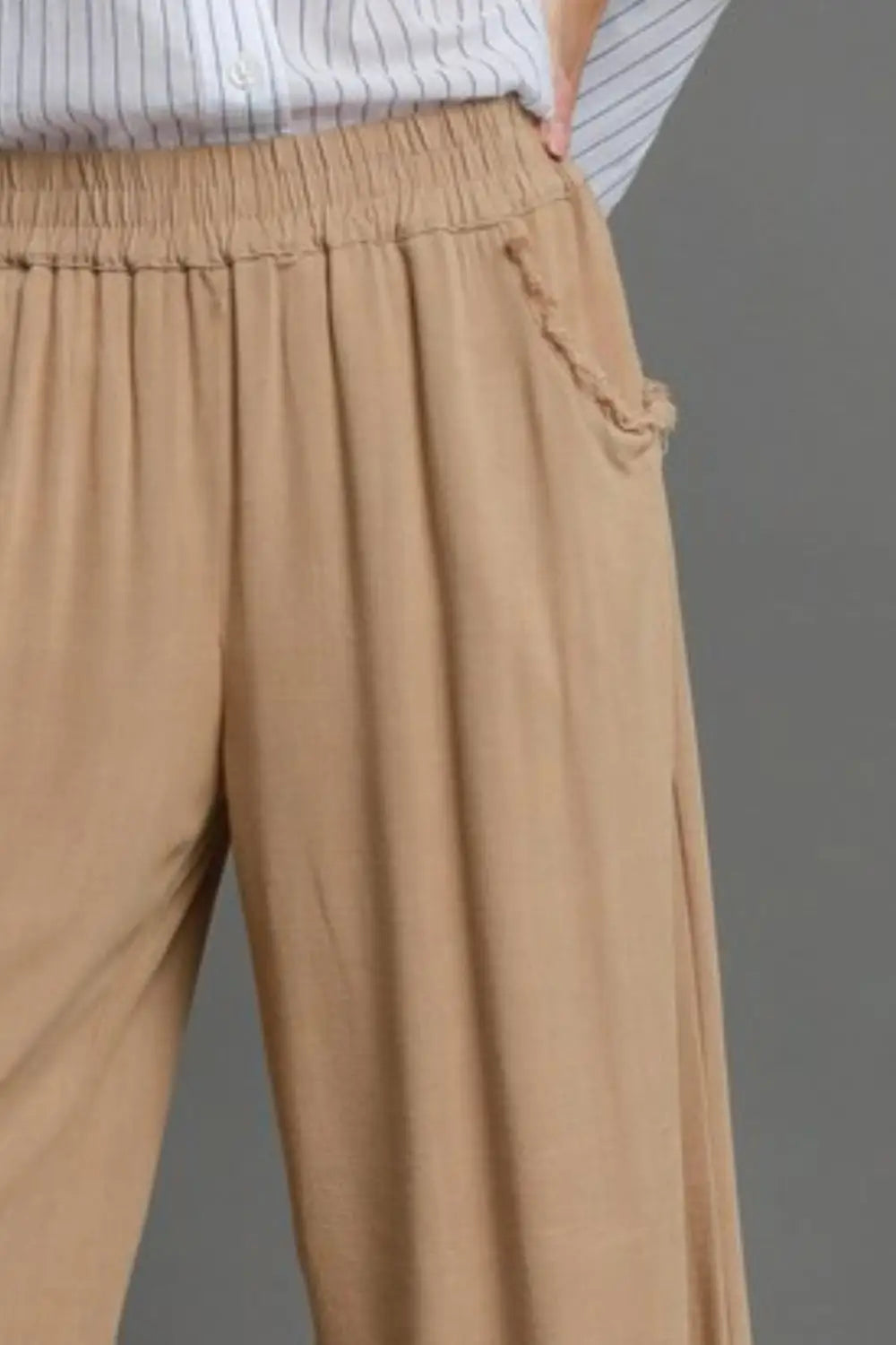 Camel Linen Blend Wide Leg Pants - Eclectage