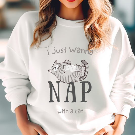 Wanna Nap With a Cat Sweatshirt - Eclectage