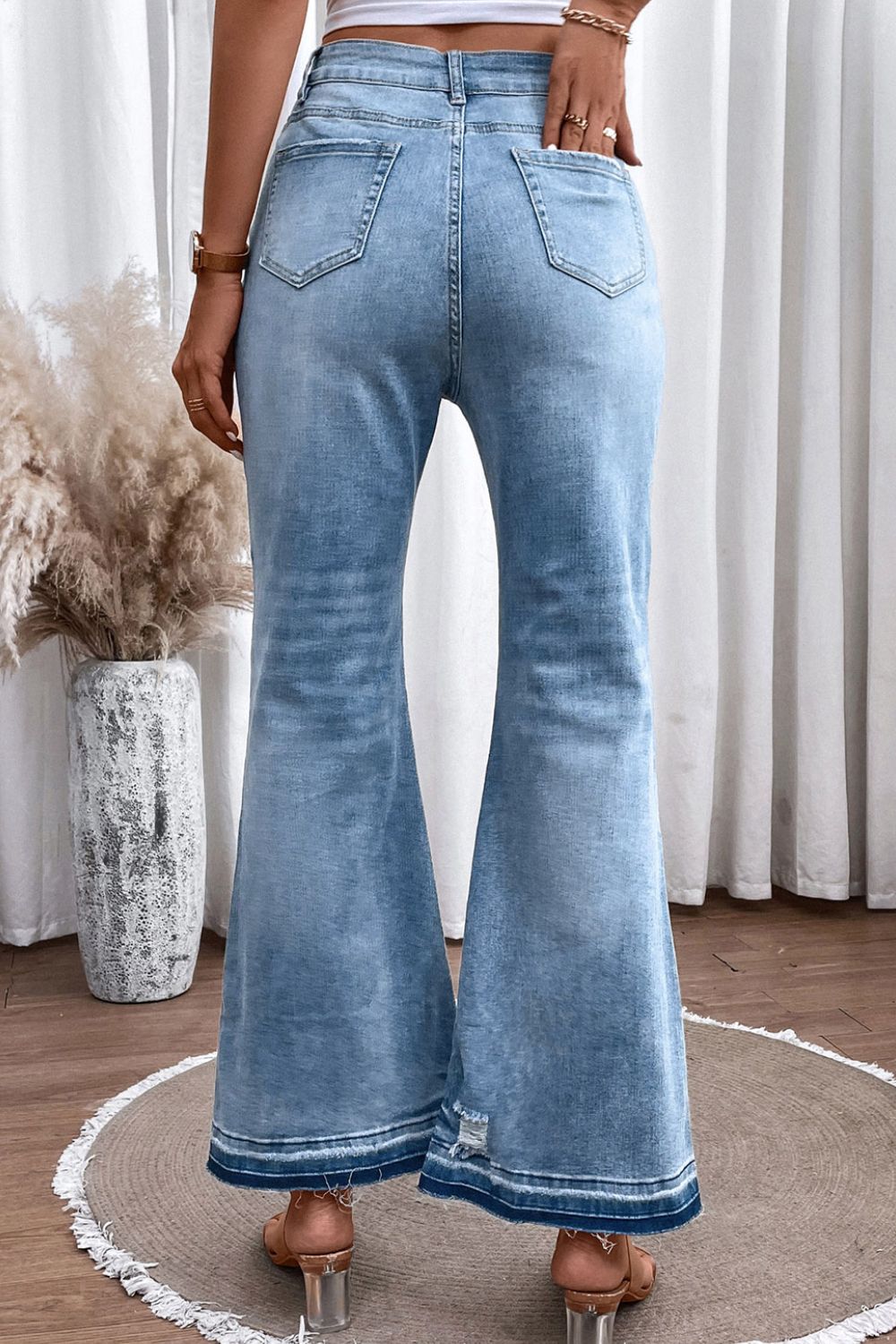 High Waist Button Fly Flared Jeans - Eclectage