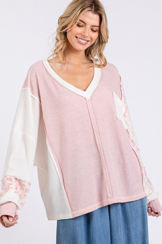 Pink Floral Waffle Knit Top - Eclectage