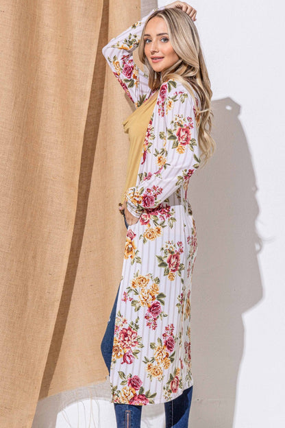 Floral Kimono Open Front Longline Cardigan - Eclectage