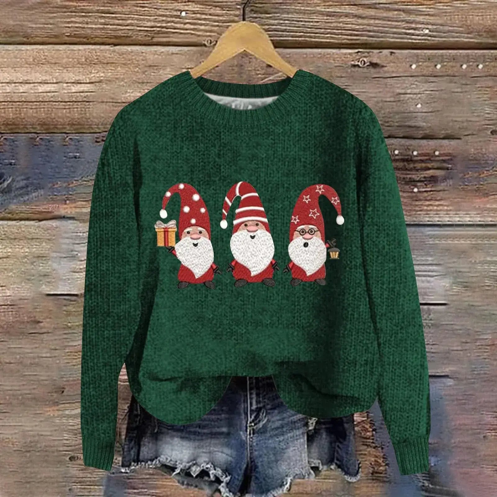 Christmas Gnome Pullover Sweater Dark Green / M Sweaters