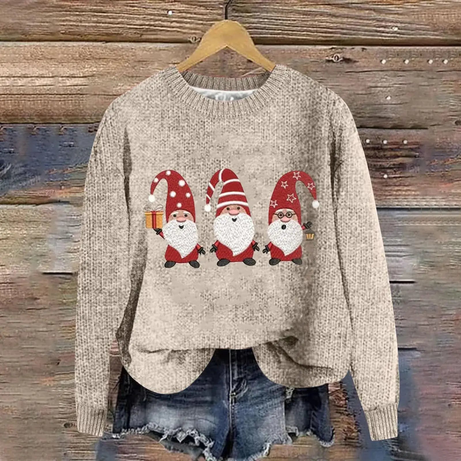 Christmas Gnome Pullover Sweater Khaki / M Sweaters