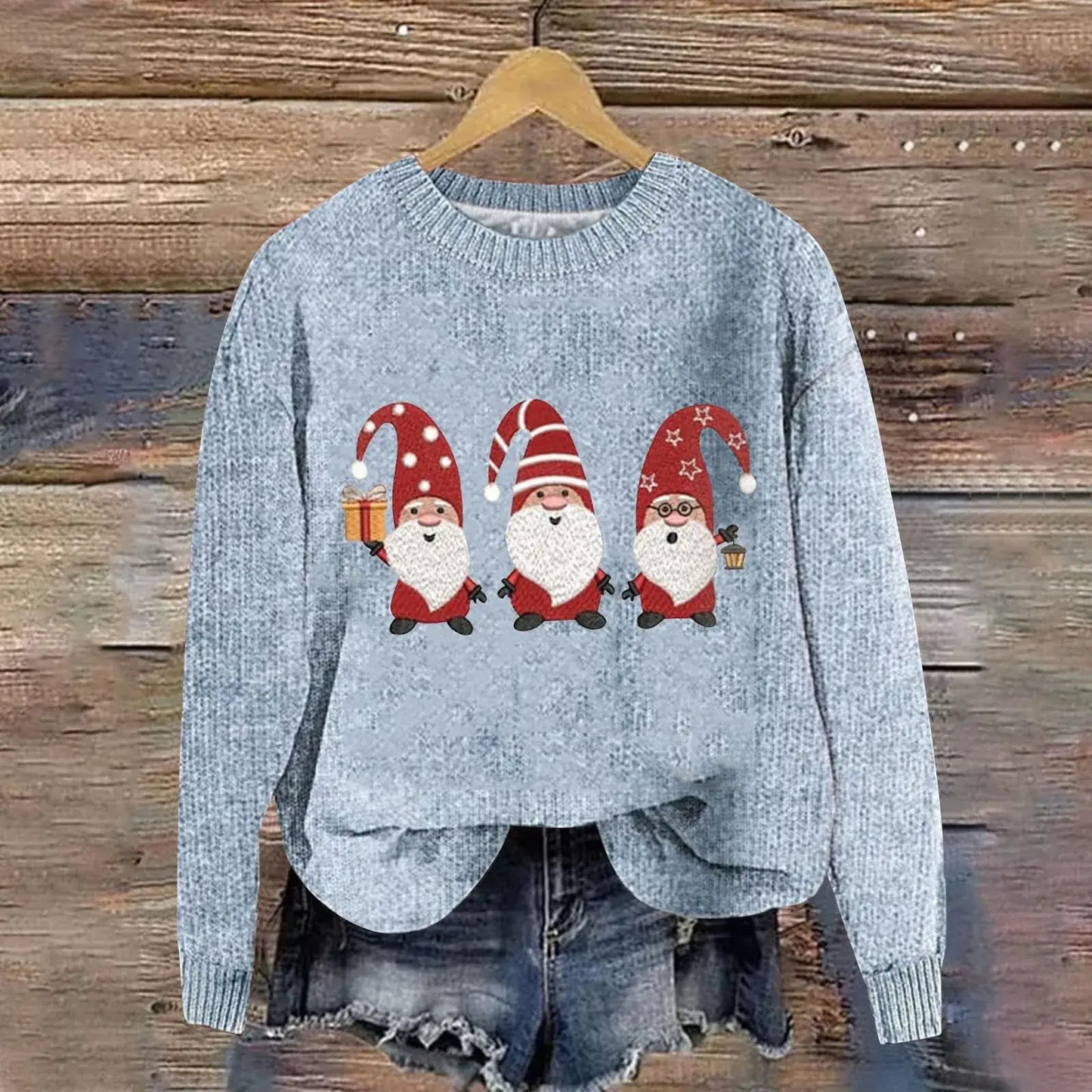 Christmas Gnome Pullover Sweater Light Blue / M Sweaters