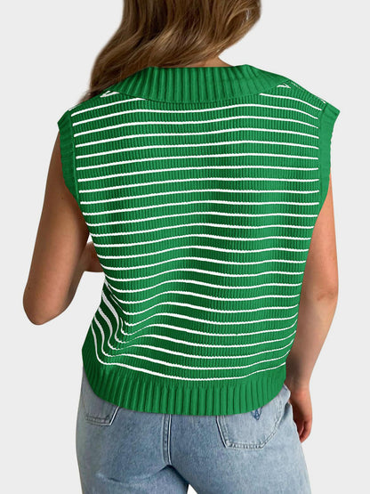 Collared Neck Striped Sweater Vest - Eclectage