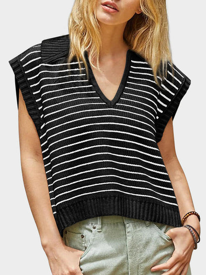 Collared Neck Striped Sweater Vest - Eclectage