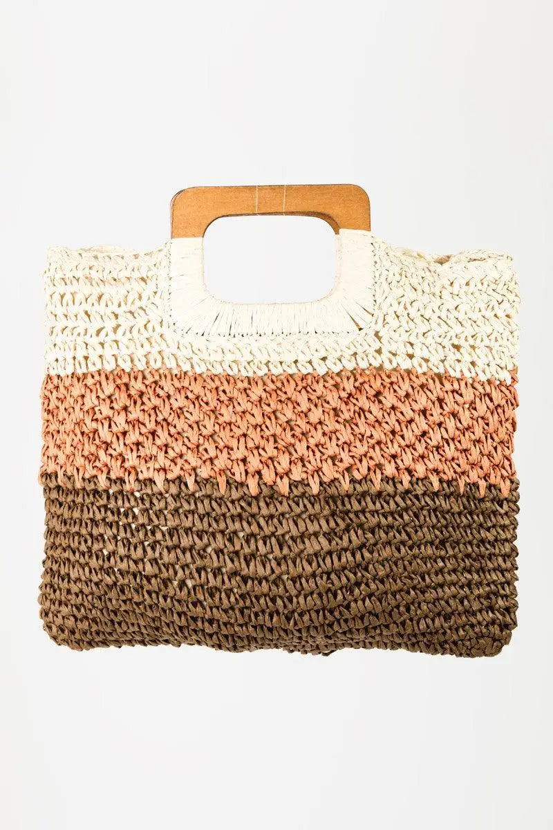 Color Block Braided Tote Bag - Tote Bags