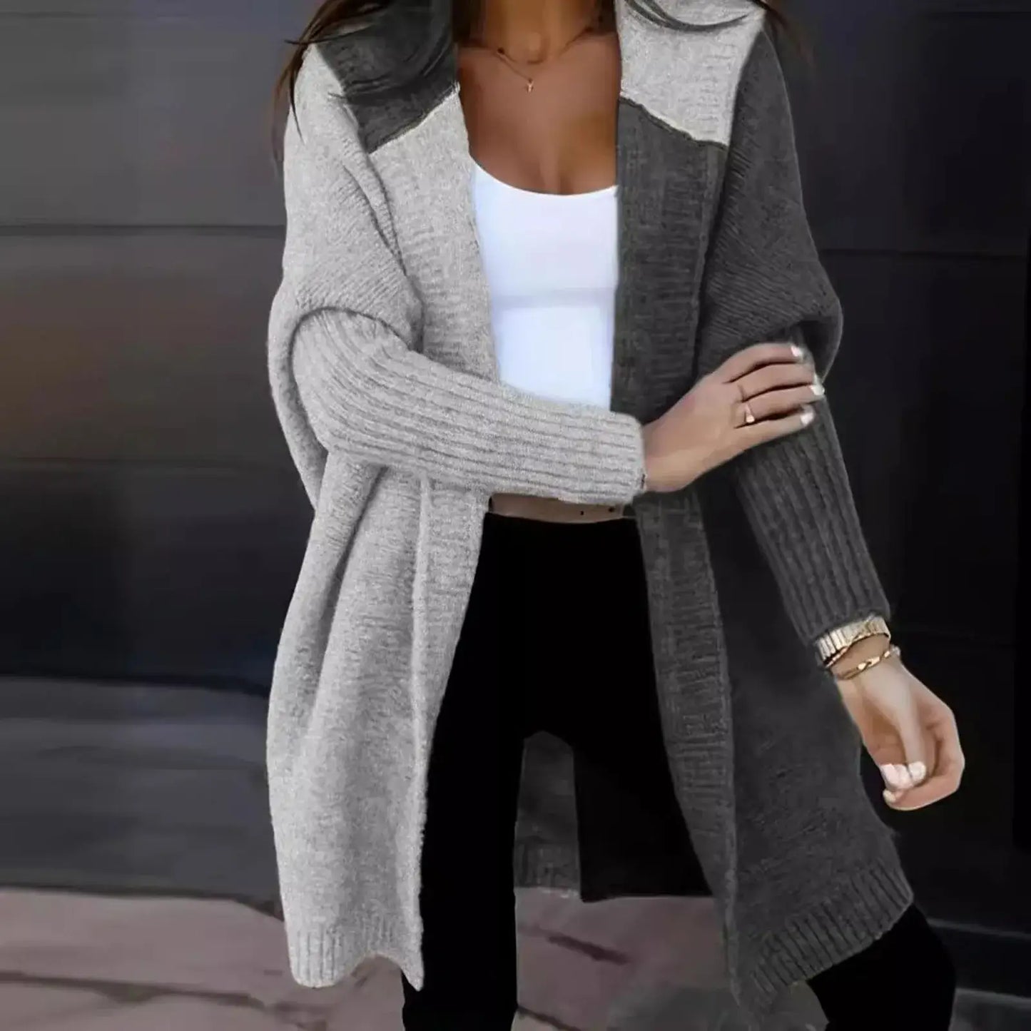 Color Block Hoodie Cardigan Light Gray / S Cardigans