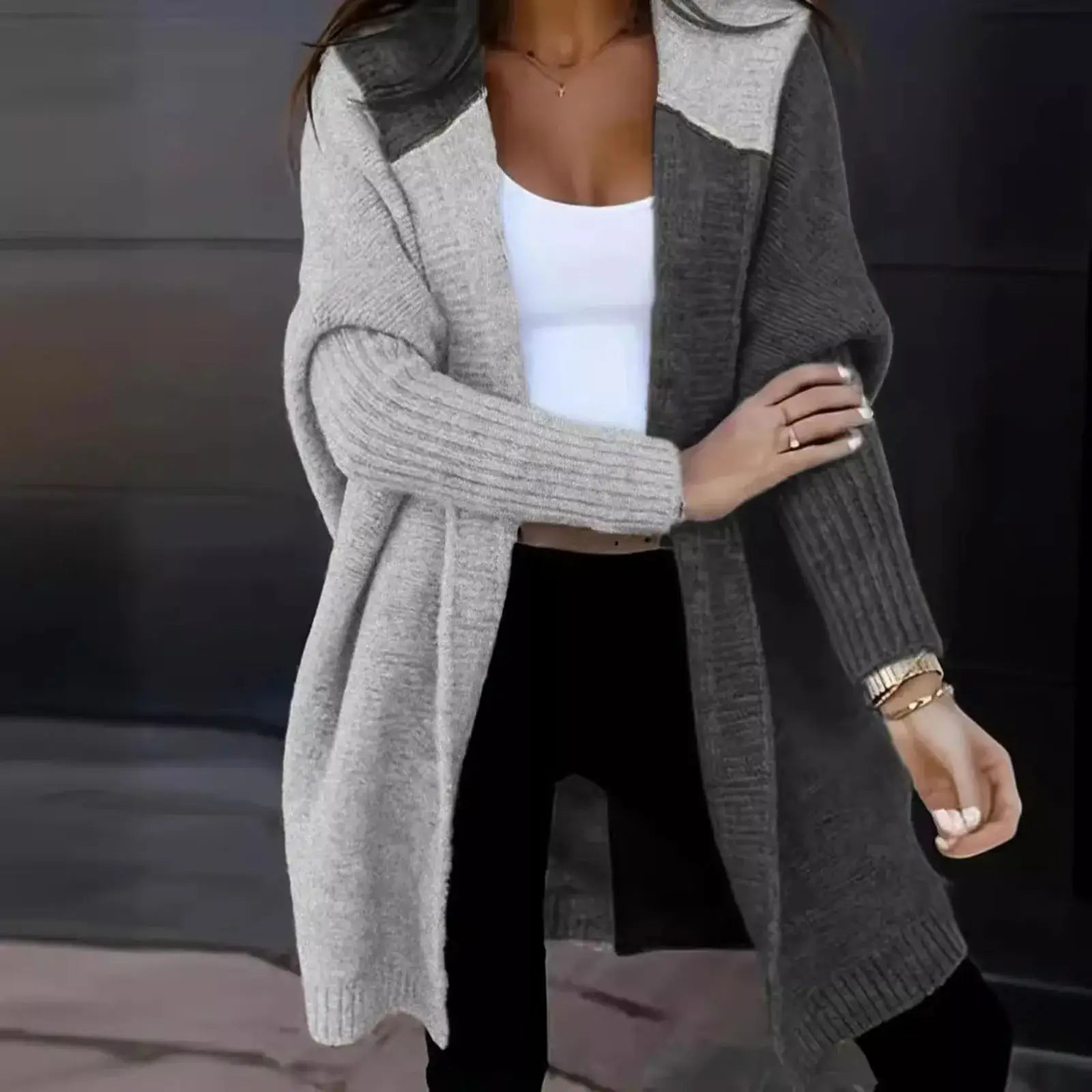 Color Block Hoodie Cardigan Light Gray / S Cardigans