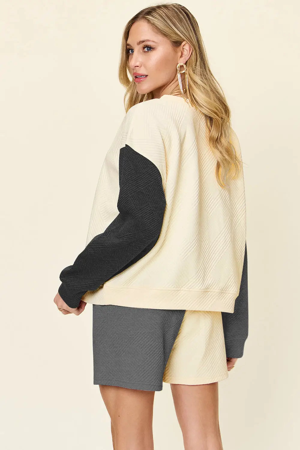 Contrast Drop Shoulder Top and Shorts Set - Eclectage