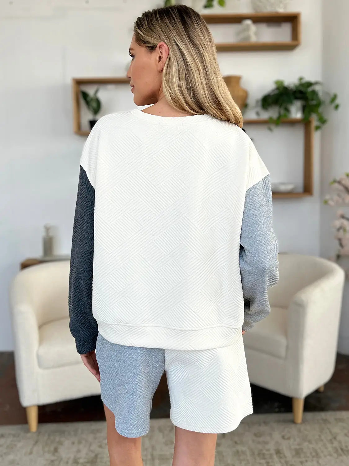 Contrast Drop Shoulder Top and Shorts Set - Eclectage