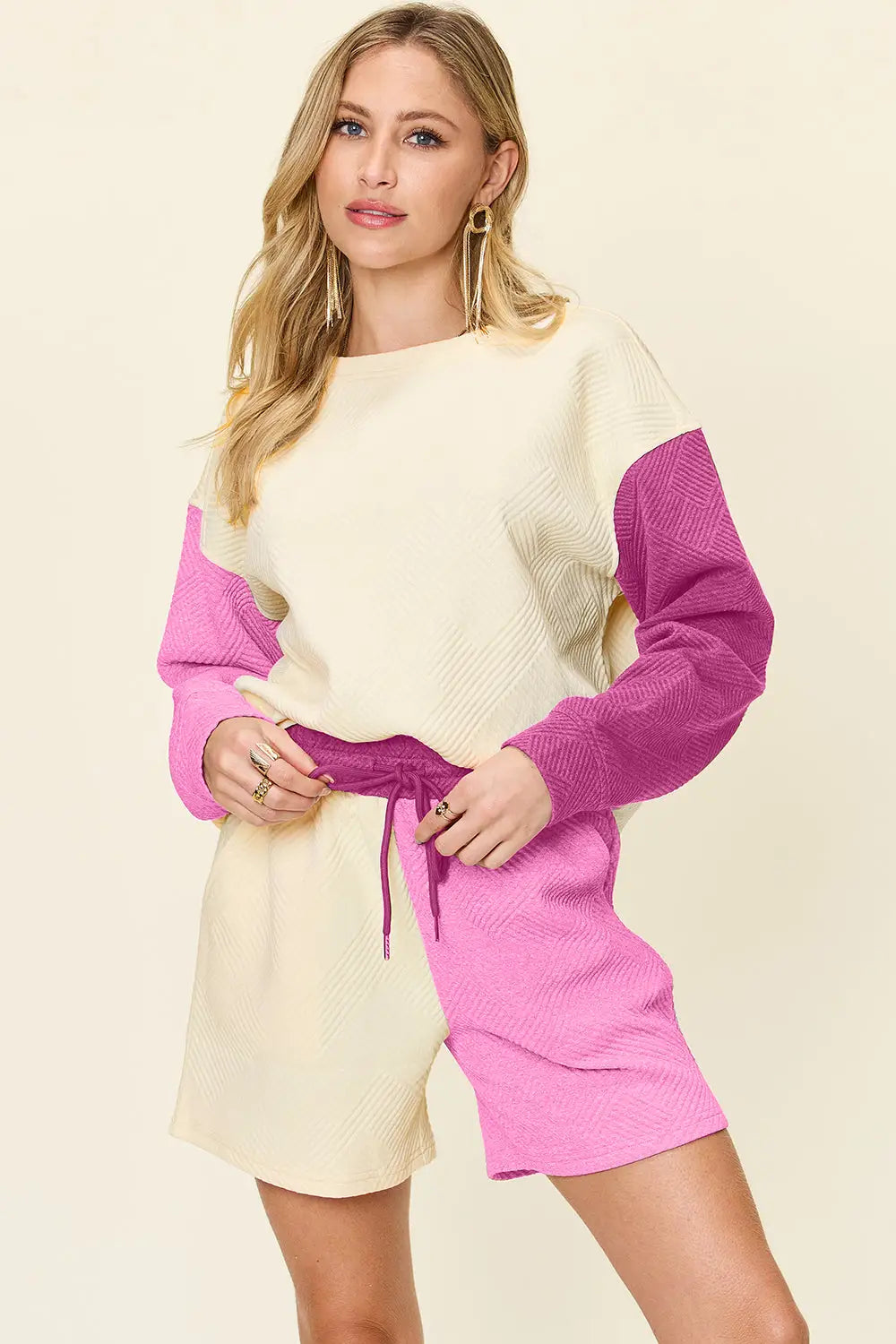 Contrast Drop Shoulder Top and Shorts Set - Eclectage