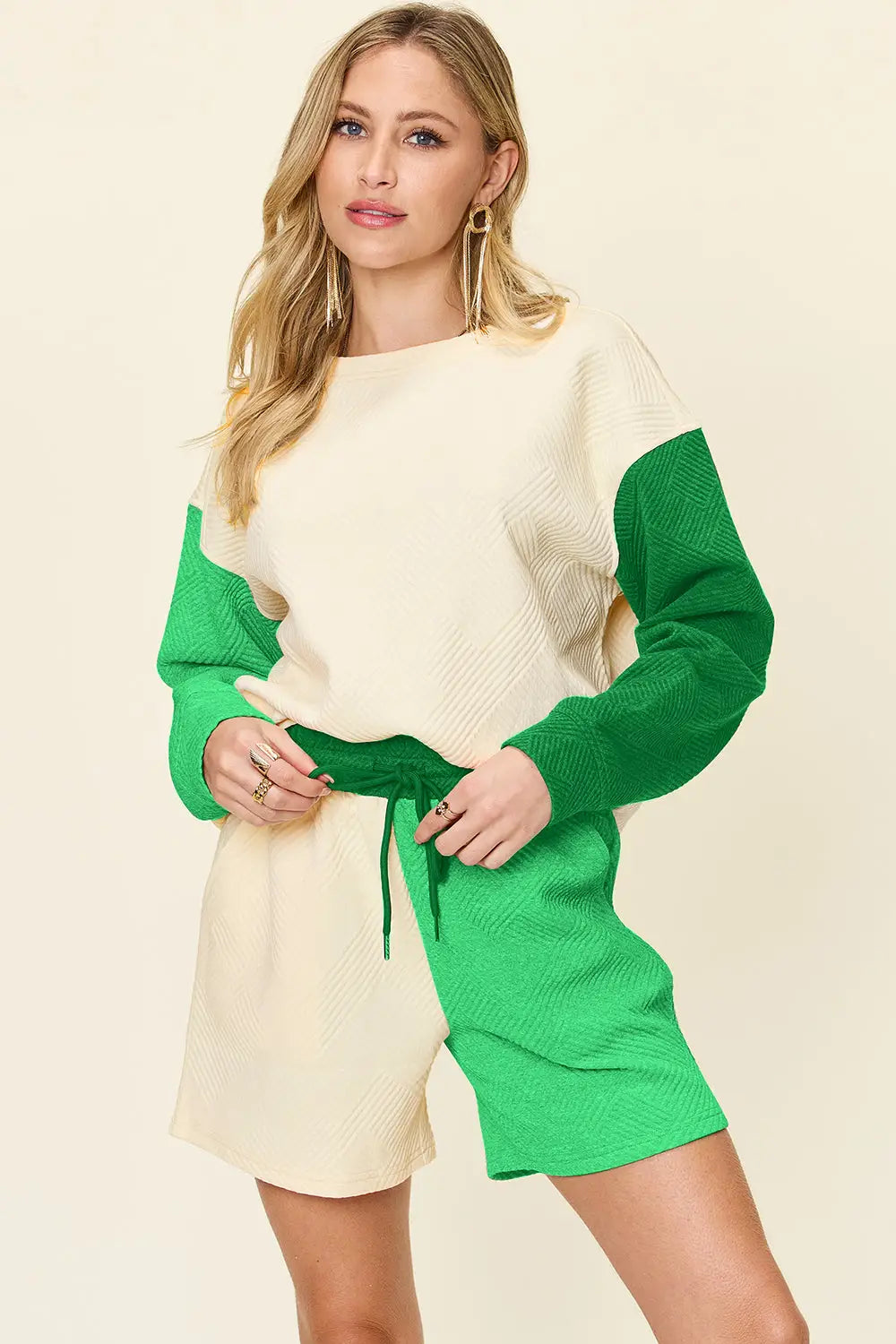Contrast Drop Shoulder Top and Shorts Set - Eclectage