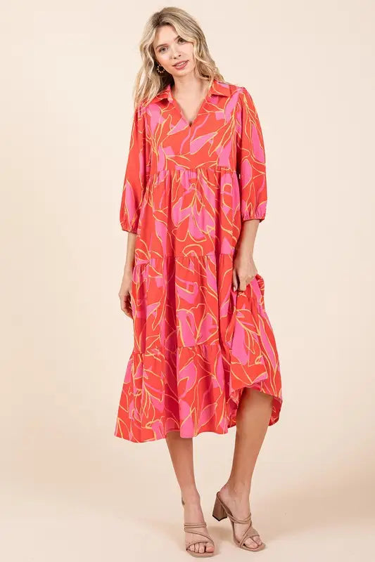 Coral Printed Midi Dress - Eclectage