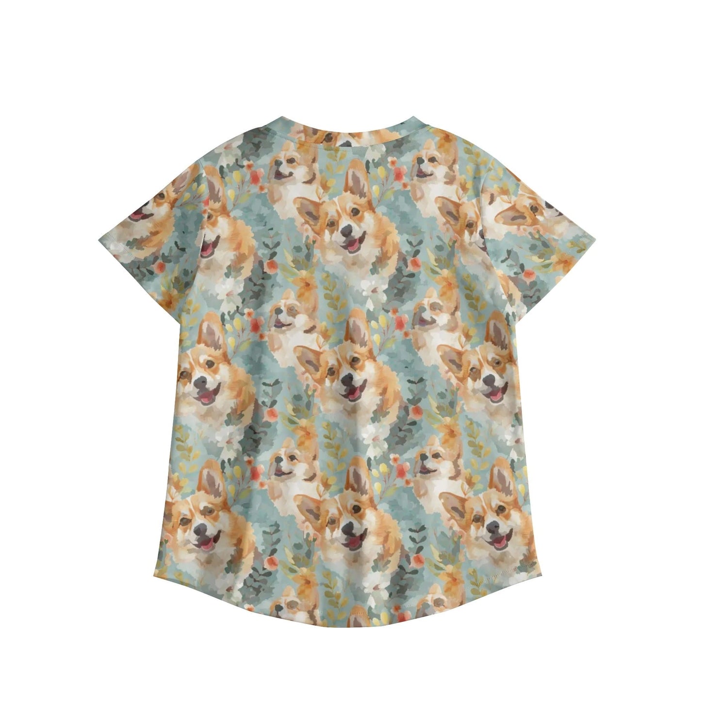 Corgi Dogs Print Womens V Neck Scrub Top Workwear - S to 2X