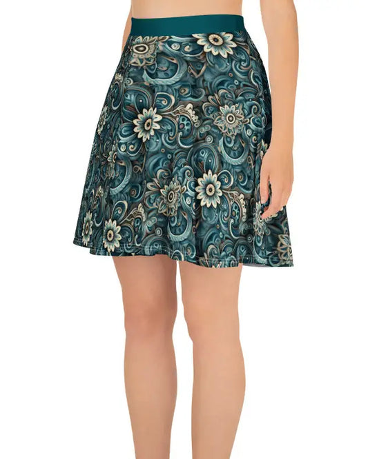 Custom Teal Floral Skater Skirt Mini Skirts