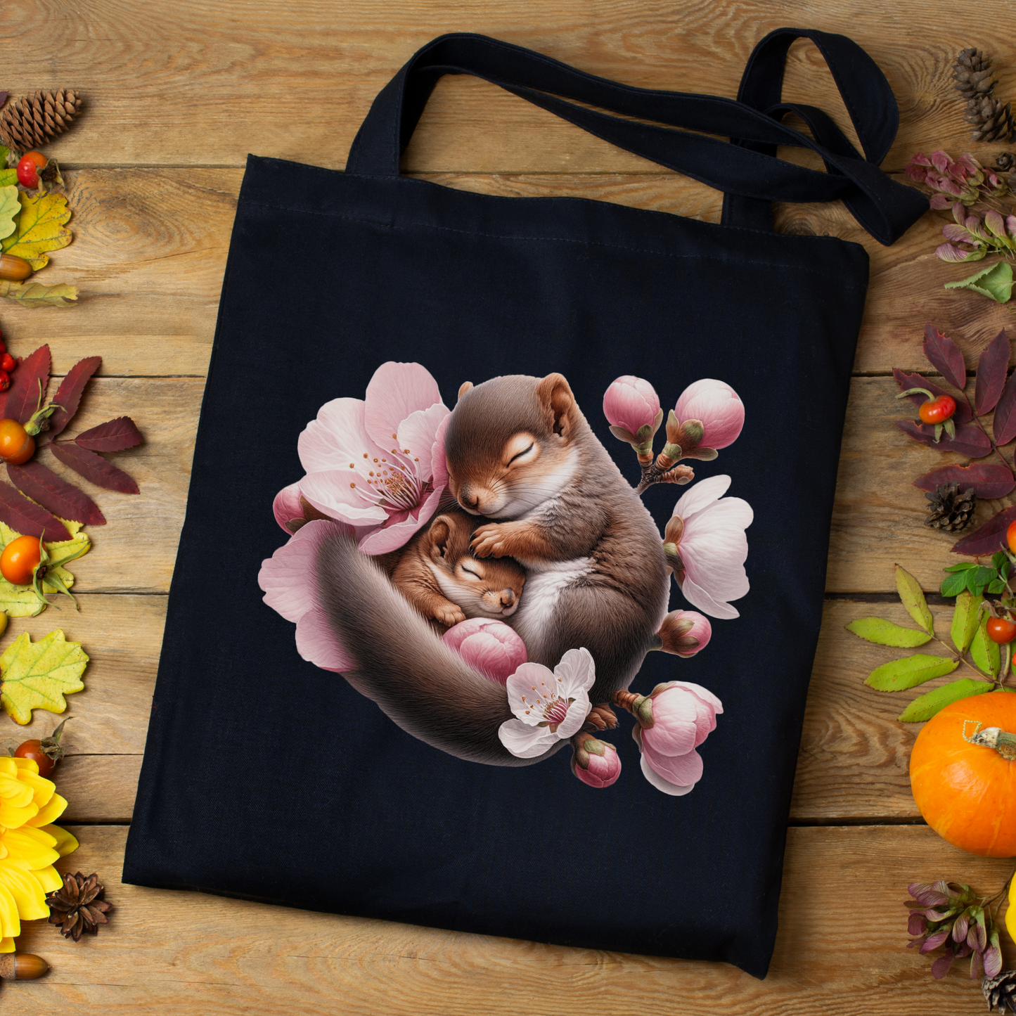 Cute Floral Squirrel Baby Canvas Tote Bag