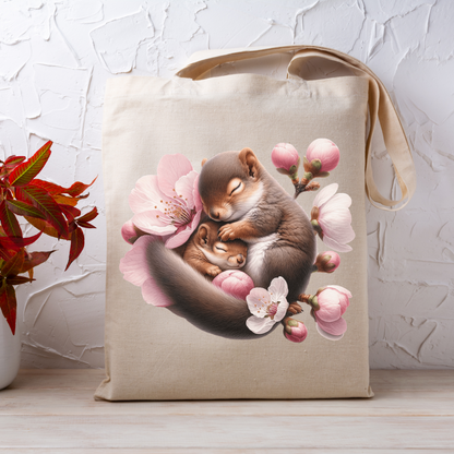 Cute Floral Squirrel Baby Canvas Tote Bag