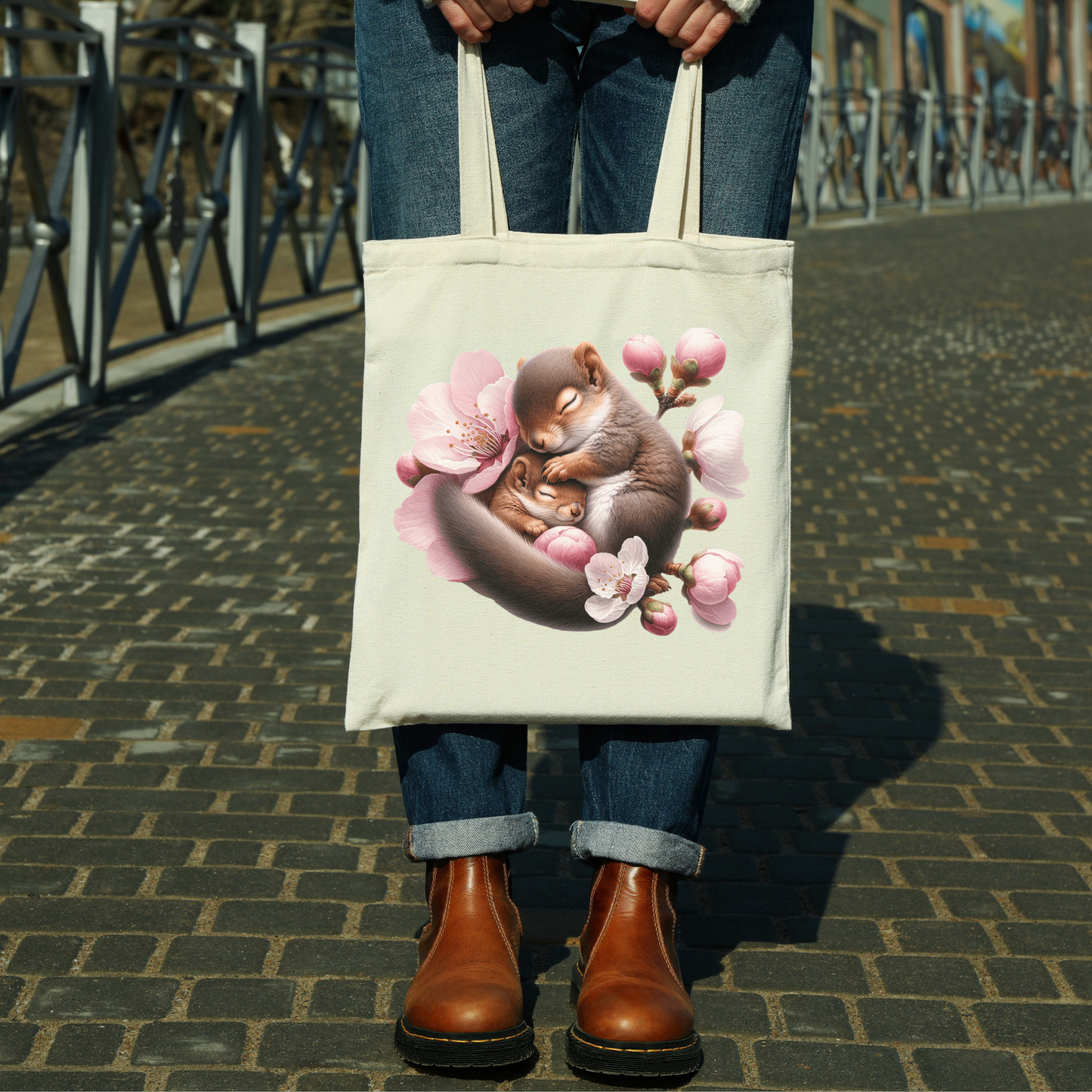 Cute Floral Squirrel Baby Canvas Tote Bag