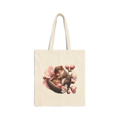 Cute Floral Squirrel Baby Canvas Tote Bag