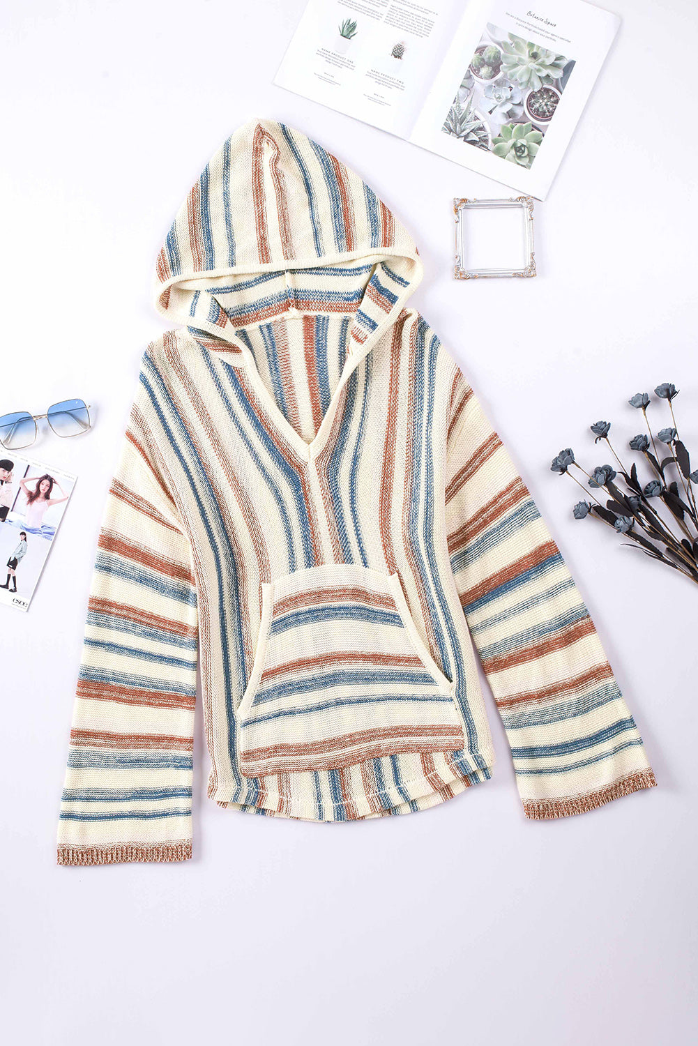 Striped Hooded Knit Top - Eclectage