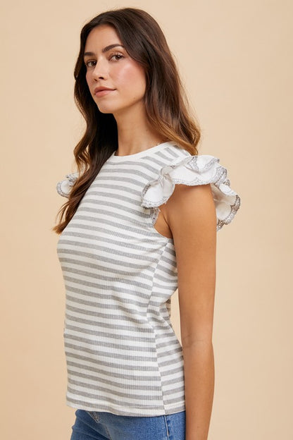 Light Gray Striped Cap Sleeve Top - Eclectage