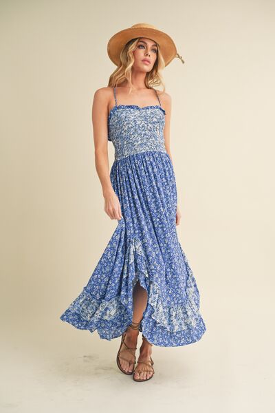 Blue Ditsy Floral Ruffled Maxi Dress - Eclectage